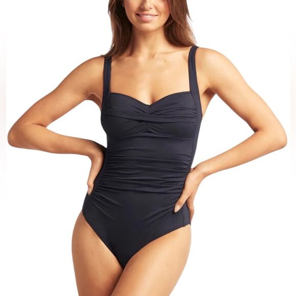 NWOT Sea Level Black Eco Essentials Twist Front One Piece Swimsuit – Sz 4 - Picture 1 of 10